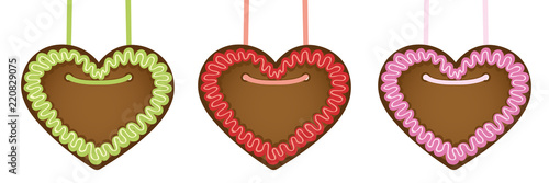 set of gingerbread hearts in different colors