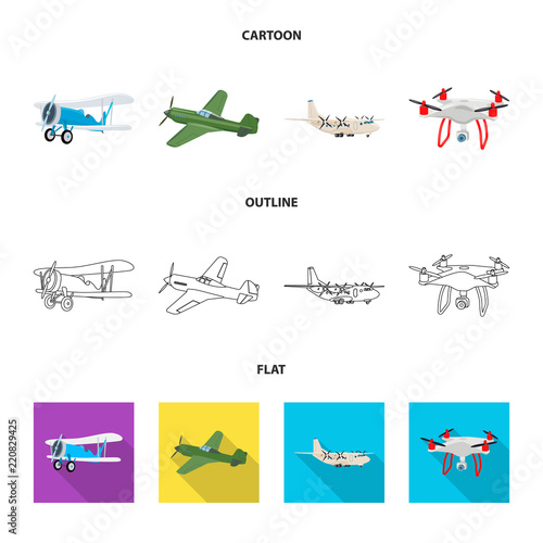 Vector illustration of plane and transport symbol. Collection of plane and sky stock vector illustration.