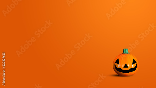 Pumpkin made from plastic on orange background. Halloween and decoration concept. Front view and copy space