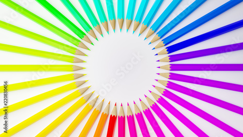 Circle color chart made of color pencils on white background - 3D Illustration