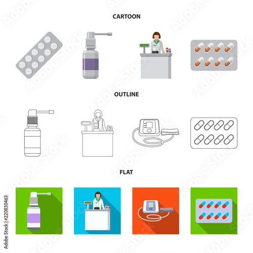 Isolated object of pharmacy and hospital logo. Set of pharmacy and business stock vector illustration.