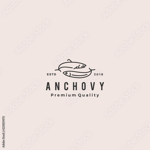 anchovy fish logo hipster vintage retro label emblem packaging vector icon seafood illustration