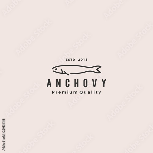 anchovy fish logo hipster vintage retro label emblem packaging vector icon seafood illustration