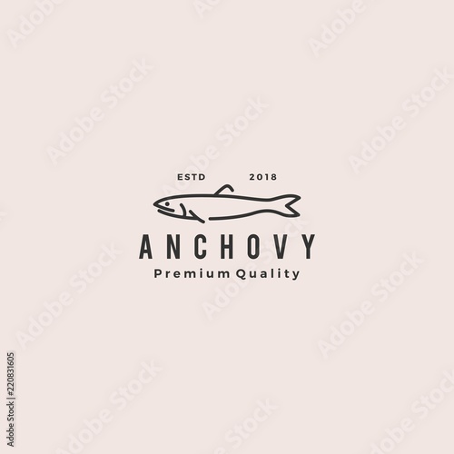 anchovy fish logo hipster vintage retro label emblem packaging vector icon seafood illustration