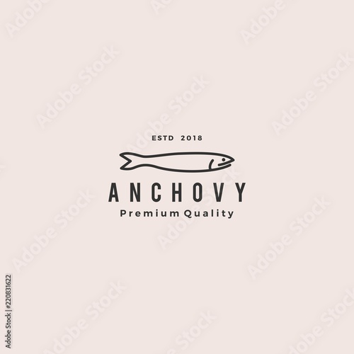 anchovy fish logo hipster vintage retro label emblem packaging vector icon seafood illustration