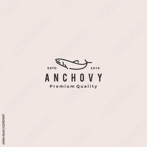 anchovy fish logo hipster vintage retro label emblem packaging vector icon seafood illustration