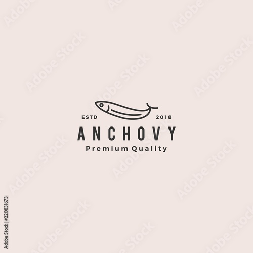 anchovy fish logo hipster vintage retro label emblem packaging vector icon seafood illustration