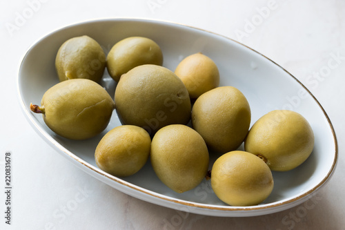 Pickled Unripe Green Almond Pickles in Plate   Cagla Badem