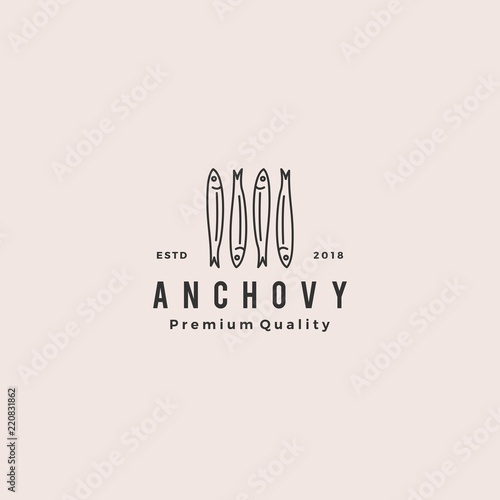 anchovy fish logo hipster vintage retro label emblem packaging vector icon seafood illustration