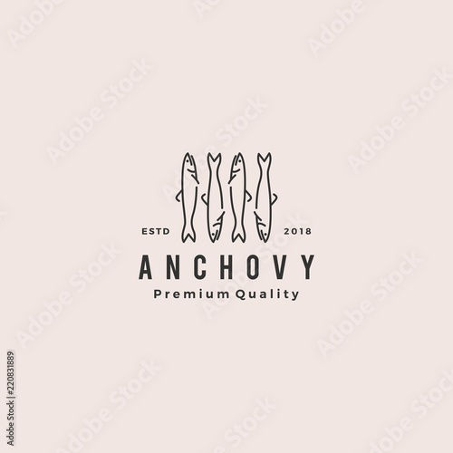 anchovy fish logo hipster vintage retro label emblem packaging vector icon seafood illustration