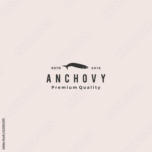 anchovy fish logo hipster vintage retro label emblem packaging vector icon seafood illustration
