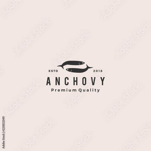 anchovy fish logo hipster vintage retro label emblem packaging vector icon seafood illustration