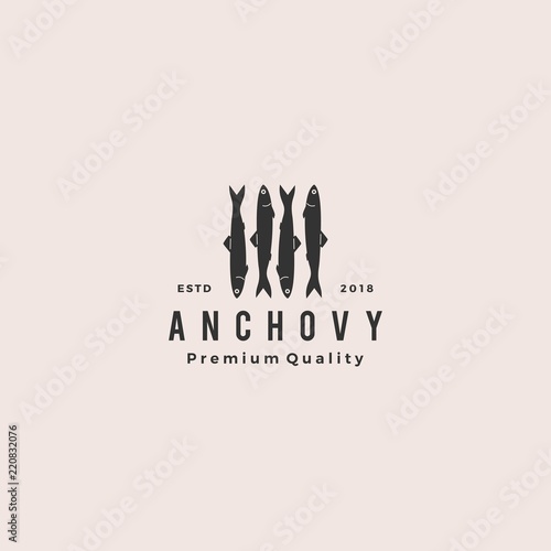 anchovy fish logo hipster vintage retro label emblem packaging vector icon seafood illustration photo