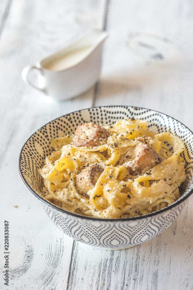 Bowl Alfredo pasta with mushrooms Bowl Alfredo pasta with mushrooms