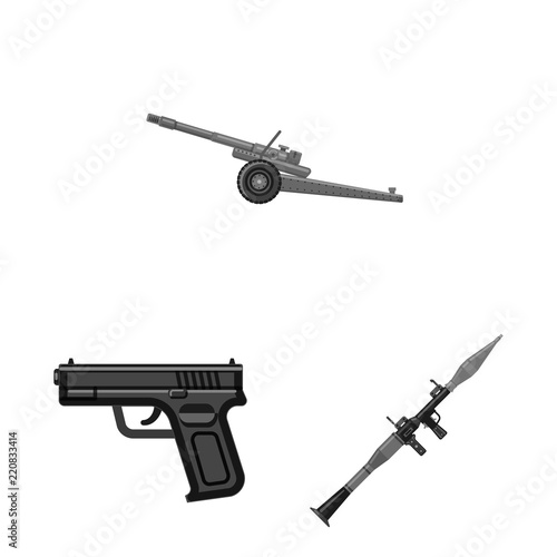 Isolated object of weapon and gun sign. Set of weapon and army stock symbol for web.
