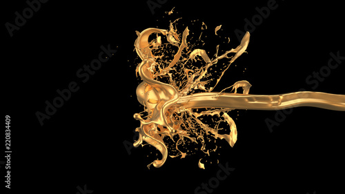 Mysterious, mystical, luxury splash of gold. 3d illustration, 3d rendering. photo