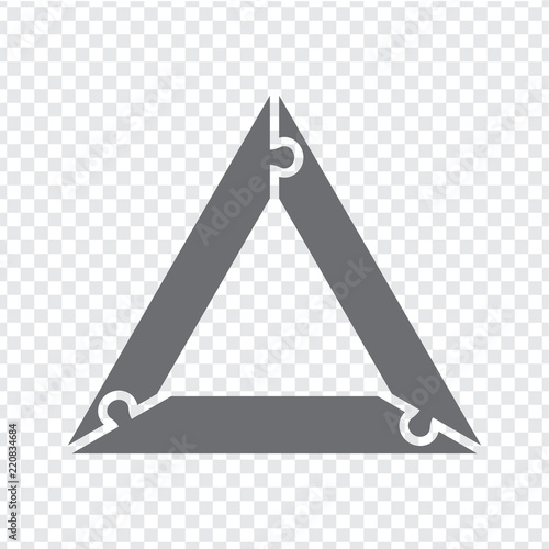 Simple icon triangle puzzle in gray. Simple icon triangle puzzle of the three elements on transparent background. Flat design. Vector illustration EPS10.