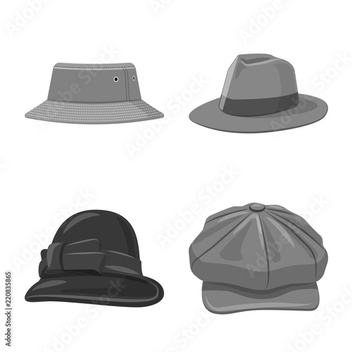 Vector design of headwear and cap icon. Set of headwear and accessory vector icon for stock.