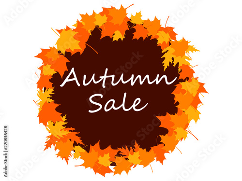 Autumn sale banner with fall leaves. Seasonal discount. Vector illustration