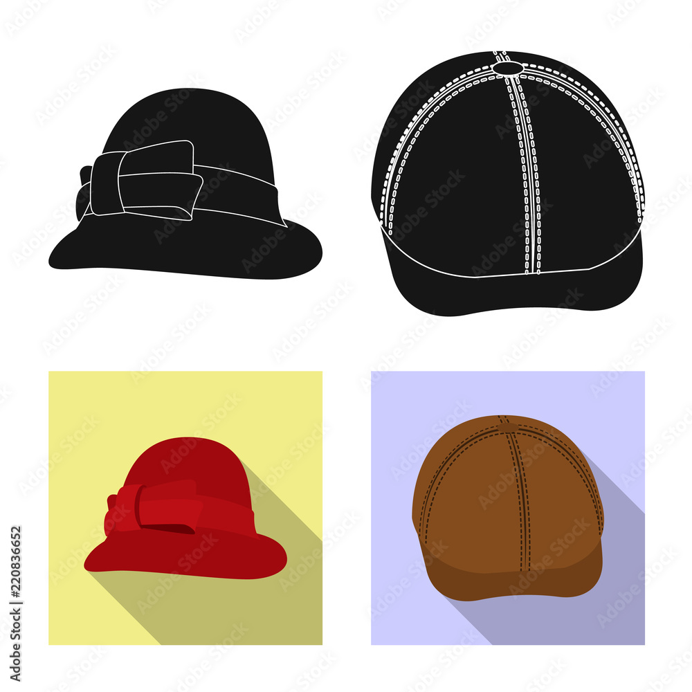 Vector illustration of headwear and cap icon. Collection of headwear and accessory vector icon for stock. Vector illustration of headwear and cap icon. Collection of headwear and accessory vector icon for stock.