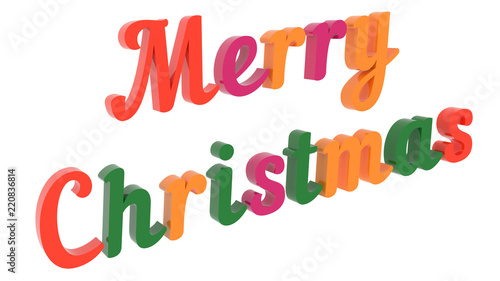 Merry Christmas Word 3D Rendered Text With Round Font Illustration Colored With Tetrad Colors 6 Degrees, Isolated On White Background ..