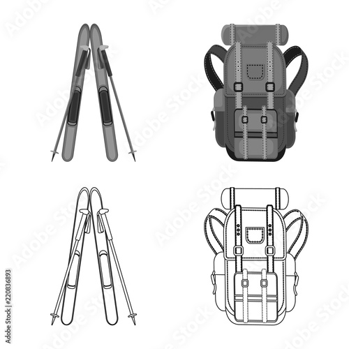 Isolated object of alpinism and peak symbol. Set of alpinism and camp stock vector illustration.