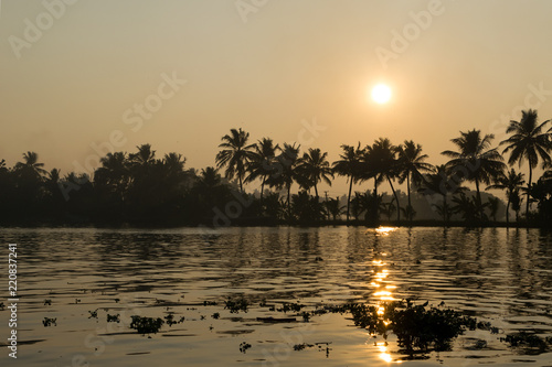 Beautiful sunset view from a boat ride at Alappuzha, Kerala, India