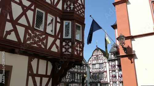 Cityscape of Bernkastel-Kues with its historical half-timbered houses (Germany).