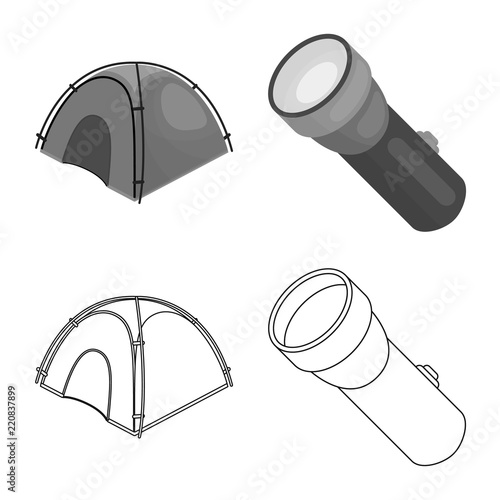 Vector illustration of alpinism and peak sign. Collection of alpinism and camp stock vector illustration.