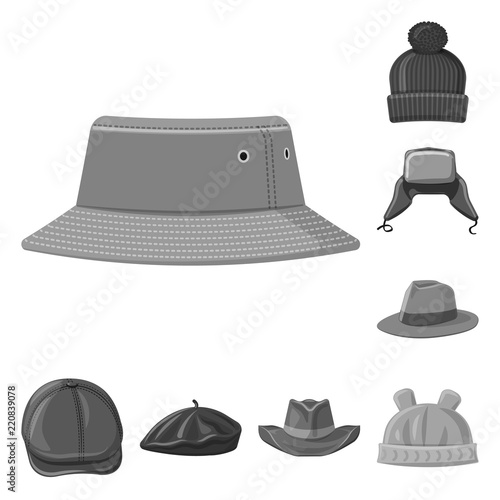 Vector design of headwear and cap logo. Set of headwear and accessory stock vector illustration.