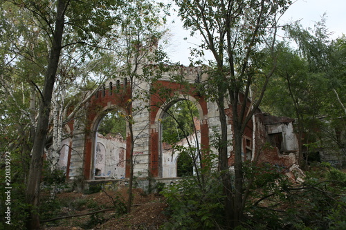 Abandoned mansion with arches
