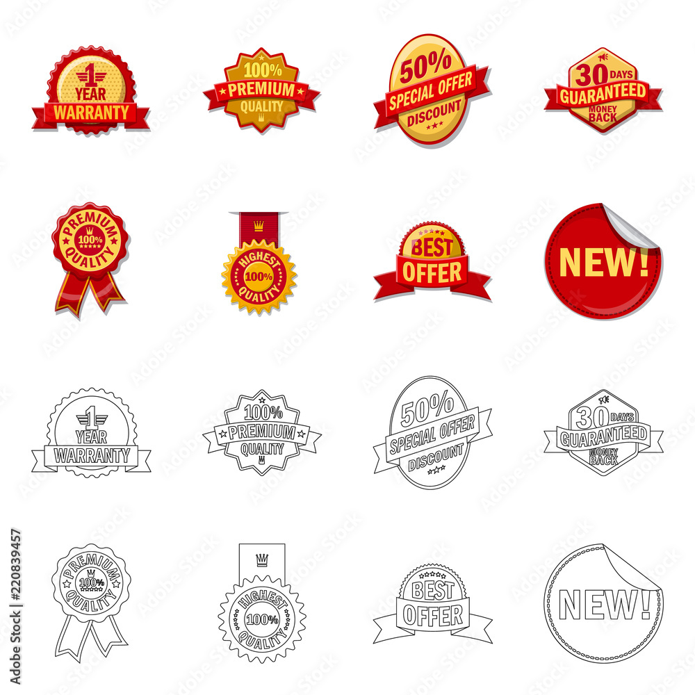 Vector design of emblem and badge symbol. Set of emblem and sticker stock symbol for web.