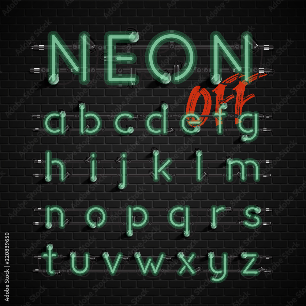 High detailed neon font set, vector illustration High detailed neon font set, vector illustration