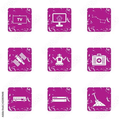 TV software icons set. Grunge set of 9 tv software vector icons for web isolated on white background