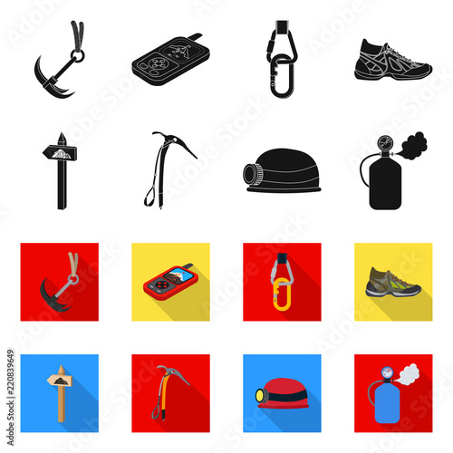 Vector illustration of alpinism and peak icon. Collection of alpinism and camp vector icon for stock.