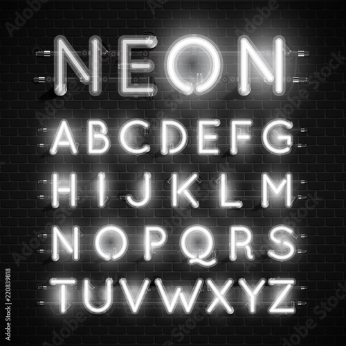 High detailed neon font set  vector illustration