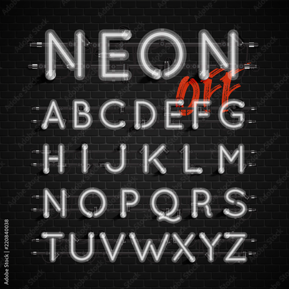 High detailed neon font set, vector illustration High detailed neon font set, vector illustration
