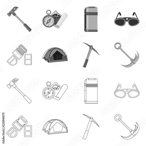 Vector illustration of alpinism and peak icon. Collection of alpinism and camp stock symbol for web.