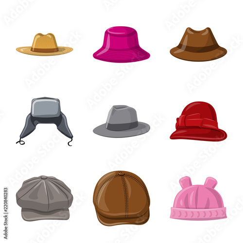 Isolated object of headwear and cap logo. Collection of headwear and accessory vector icon for stock.