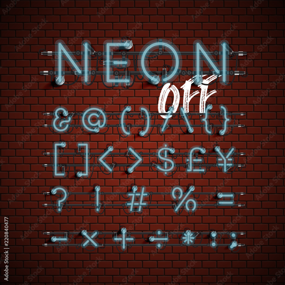 Obraz premium High detailed neon font set, vector illustration
