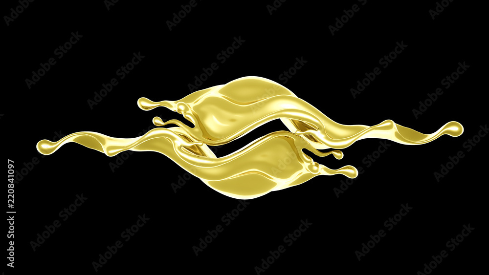 A splash of thick, golden liquid. 3d illustration, 3d rendering. A splash of thick, golden liquid. 3d illustration, 3d rendering.