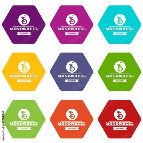 Urban mono wheel icons 9 set coloful isolated on white for web