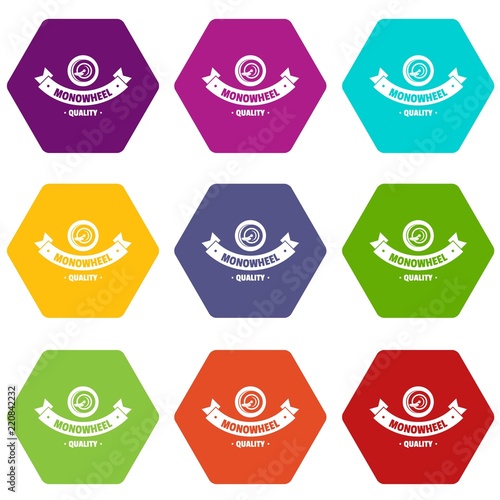 Modern mono wheel icons 9 set coloful isolated on white for web