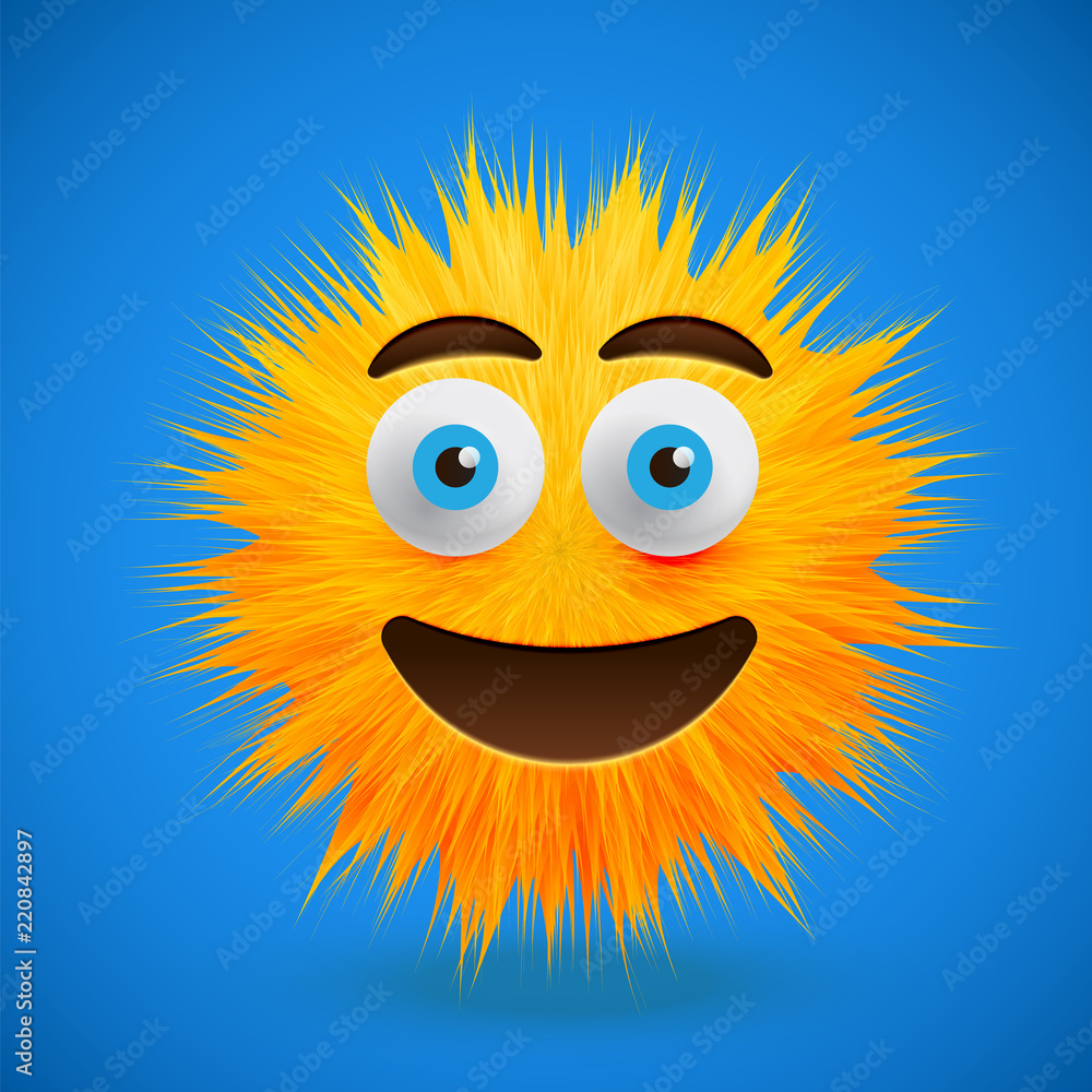High-detailed 3D fur smiley emoticon, vector illustration High-detailed 3D fur smiley emoticon, vector illustration