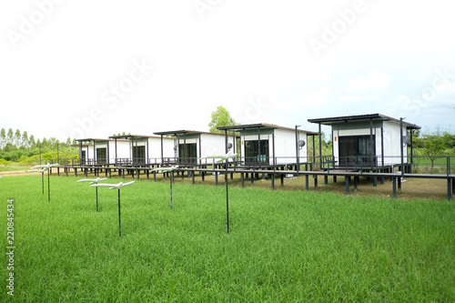View of Modern Resort in Rice Field, Country of Thailand