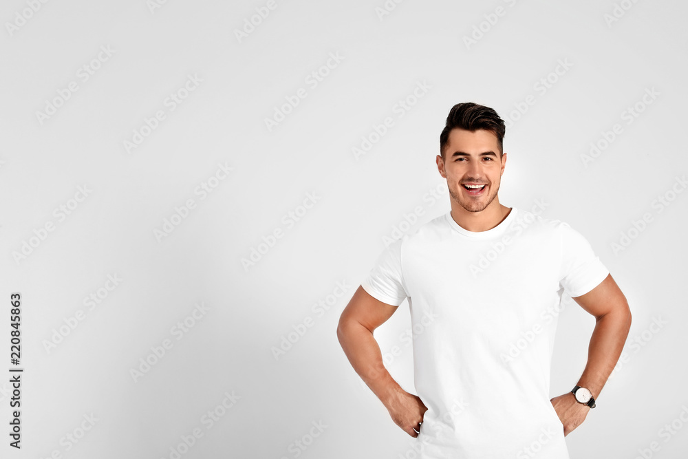 Portrait of handsome young man and space for text on white background Portrait of handsome young man and space for text on white background