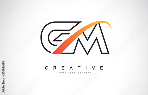 GM G M Swoosh Letter Logo Design with Modern Yellow Swoosh Curved Lines.