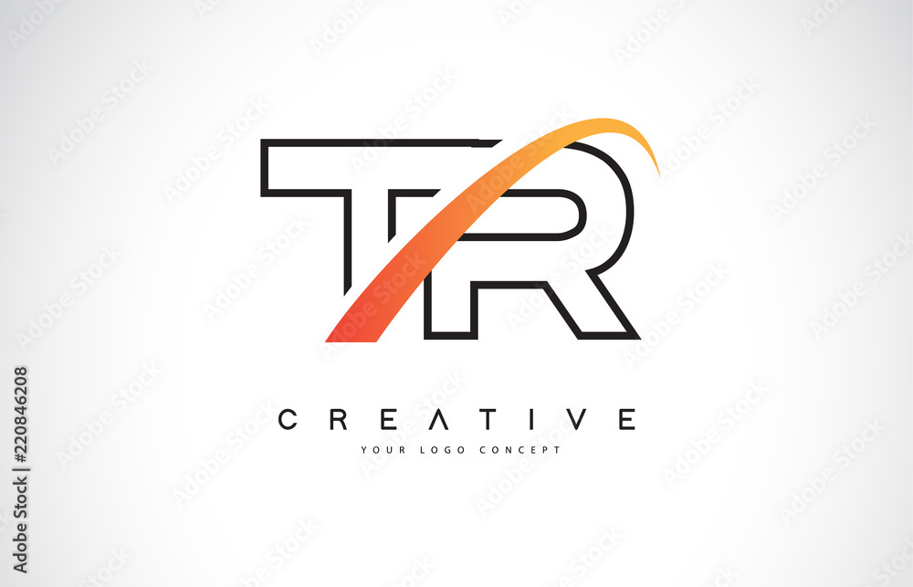 TR T R Swoosh Letter Logo Design with Modern Yellow Swoosh Curved Lines. TR T R Swoosh Letter Logo Design with Modern Yellow Swoosh Curved Lines.