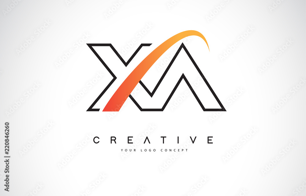 XA X A Swoosh Letter Logo Design with Modern Yellow Swoosh Curved Lines. XA X A Swoosh Letter Logo Design with Modern Yellow Swoosh Curved Lines.