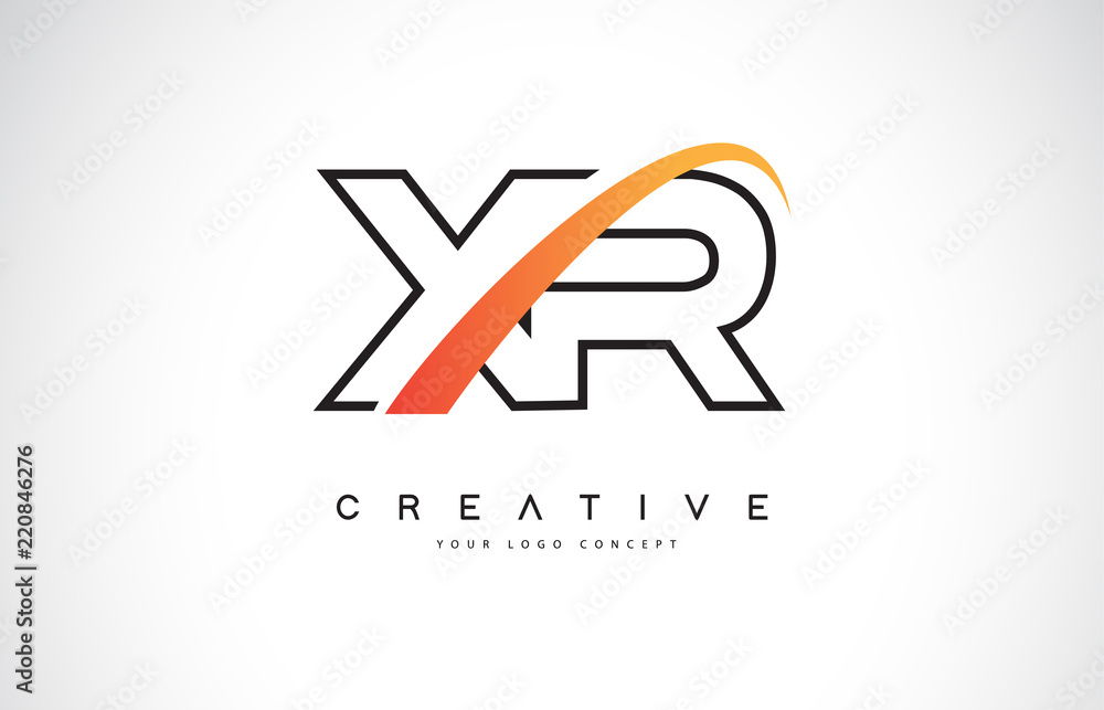 XR X R Swoosh Letter Logo Design with Modern Yellow Swoosh Curved Lines. XR X R Swoosh Letter Logo Design with Modern Yellow Swoosh Curved Lines.